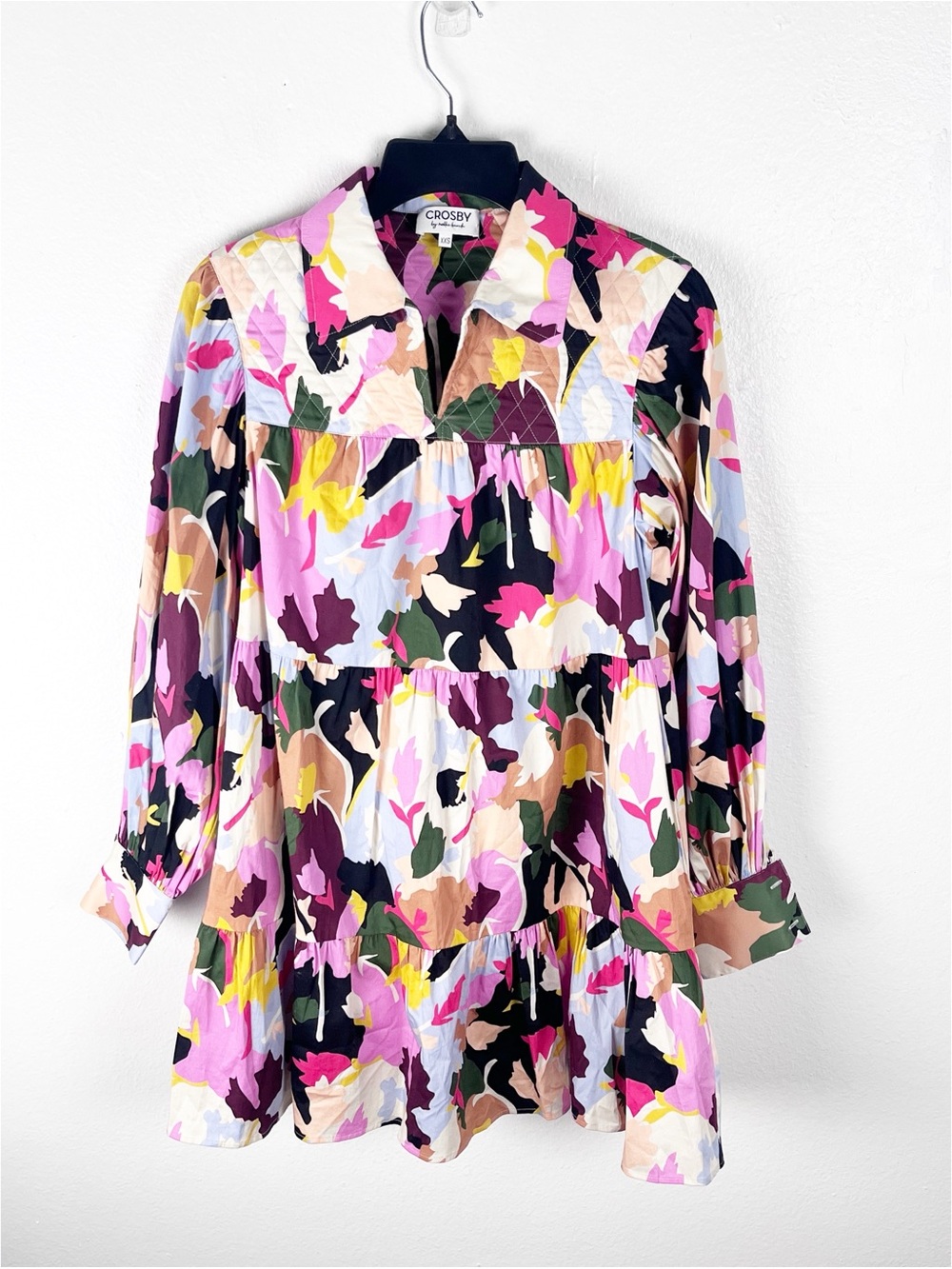 CROSBY By Mollie Burch Jocelyn Floral Quilted Top Puff Sleeves Dress XS
